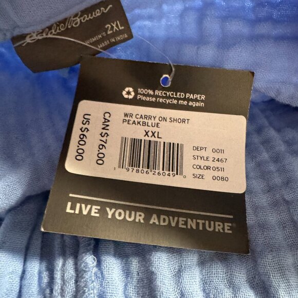 Eddie Bauer Carry On‎ Shorts Womens 2XL Blue Gauze Cotton NWT SS-2014 - Picture 10 of 12